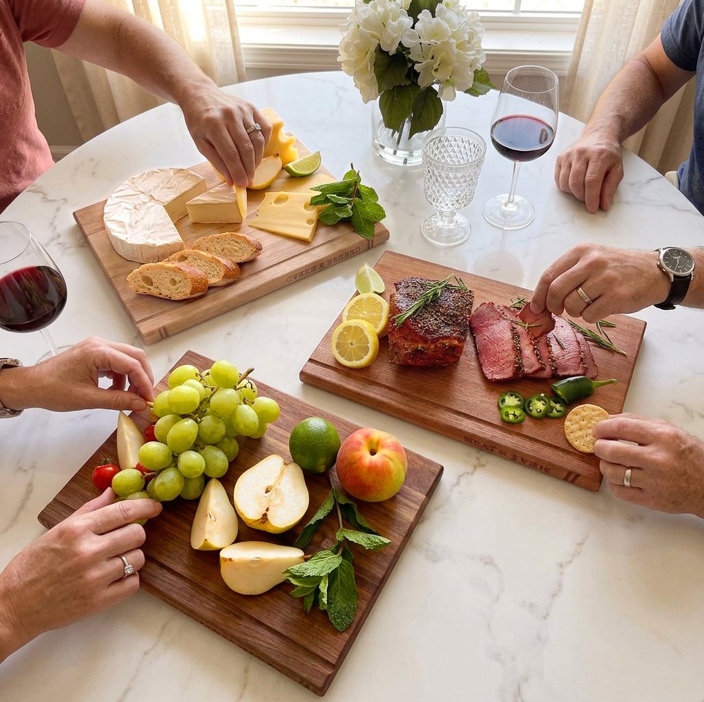 Three Liereti boards used during a shared meal